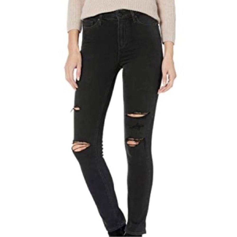 PAIGE Jeans Hoxton Crop Rollup carbon black destructed size: 25
